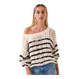 Line the Label Cable-Knit Oversized Open Neck Cotton Striped Sweater Size XS